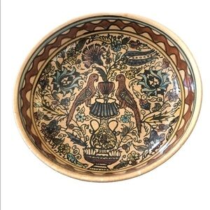 VTG Italian Pottery Bowl 2 Partridge Friends In Floral Garden Glazed 9” Round